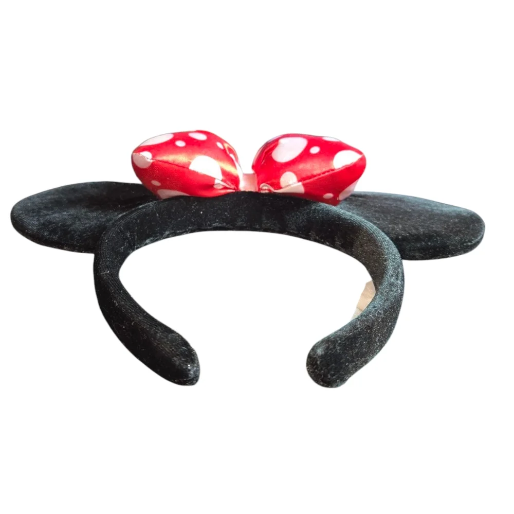 Disney Parks Puffed Red Polka Dot Bow On Black Velvet Minnie Mouse Ears Headband